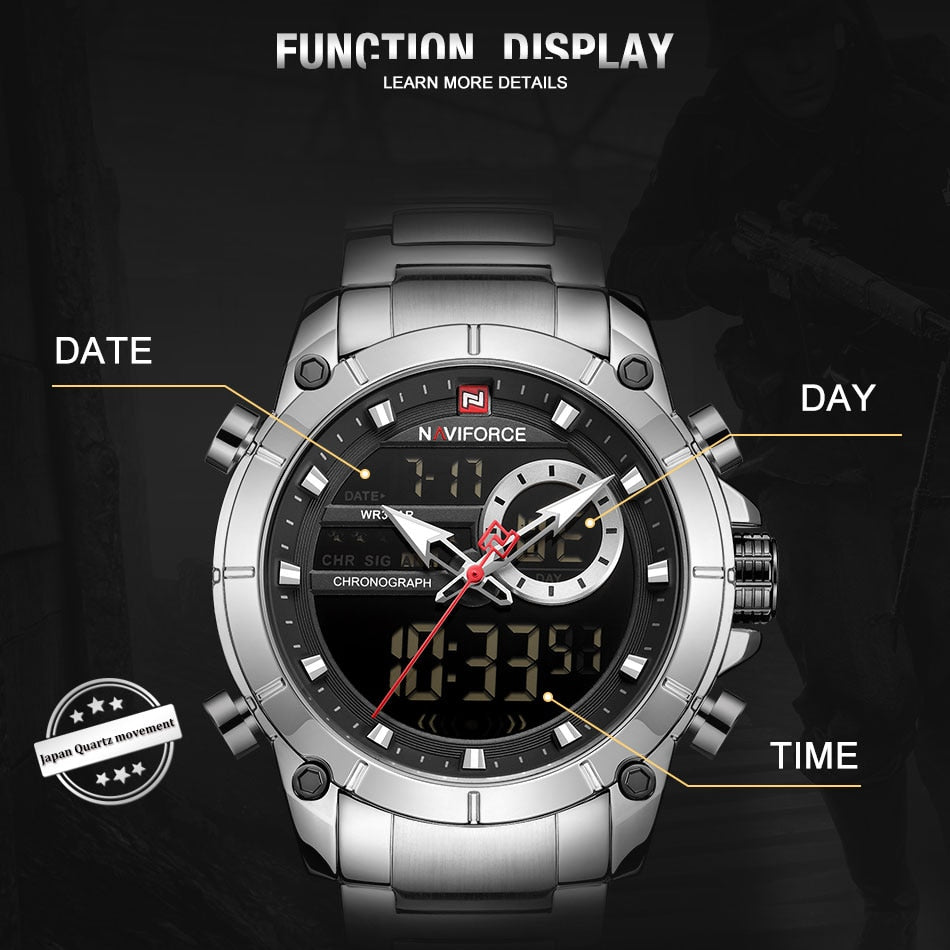 Casual Quartz Watch Men Stainless Steel Men Army Military Led Clock Male Waterproof Watches