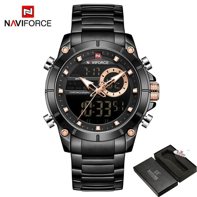 Casual Quartz Watch Men Stainless Steel Men Army Military Led Clock Male Waterproof Watches Black Box