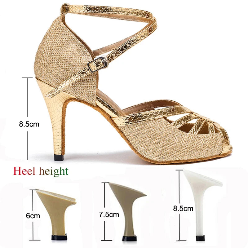 New Latin Dance Shoes Salsa Tango Party High Heel Women's Shoes Gold Black Silver Girls Summer Sandals Sneakers