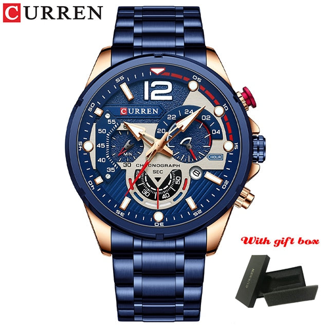 Casual Business Chronograph Waterproof Stainless Steel Watch Mens New Luxury Fashion Quartz Men Watches