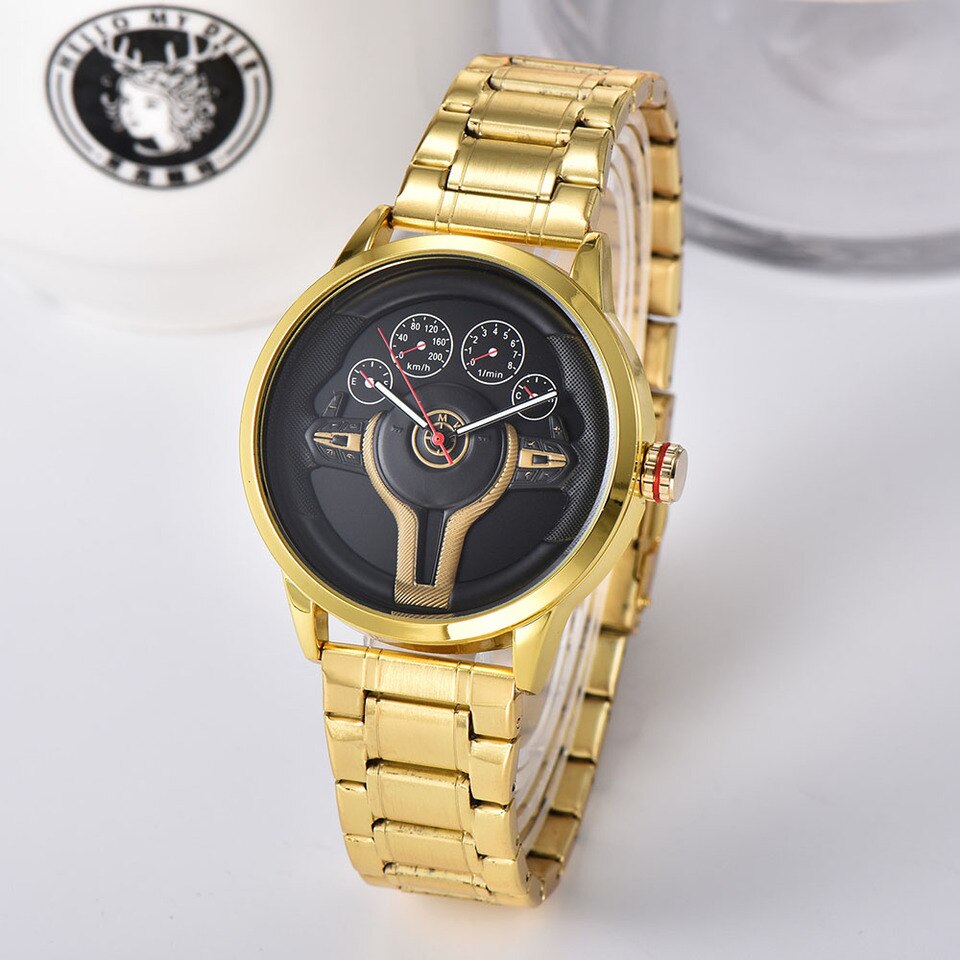 Creative Natrual style Classic precision Fashion Men Quartz watch 3D Racing tire Free Stainless Strap Clock Casual Sports