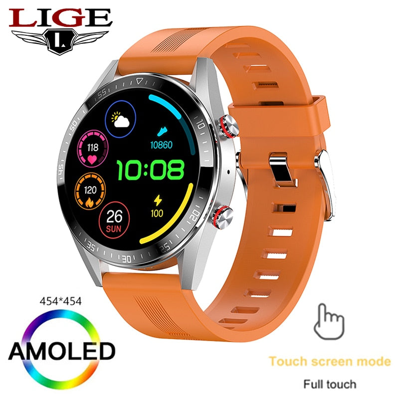 New 454*454 Screen Smart Watch Always Display The Time Bluetooth Call Local Music Smartwatch For Mens Android TWS Earphones Orange silicone, China