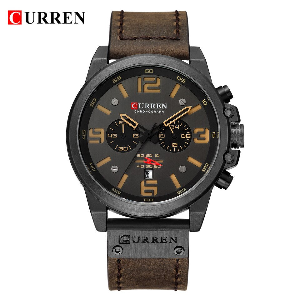 Men Watches Top Luxury Brand Waterproof Sport Wrist Watch Chronograph Quartz Military Genuine Leather Relogio Masculino