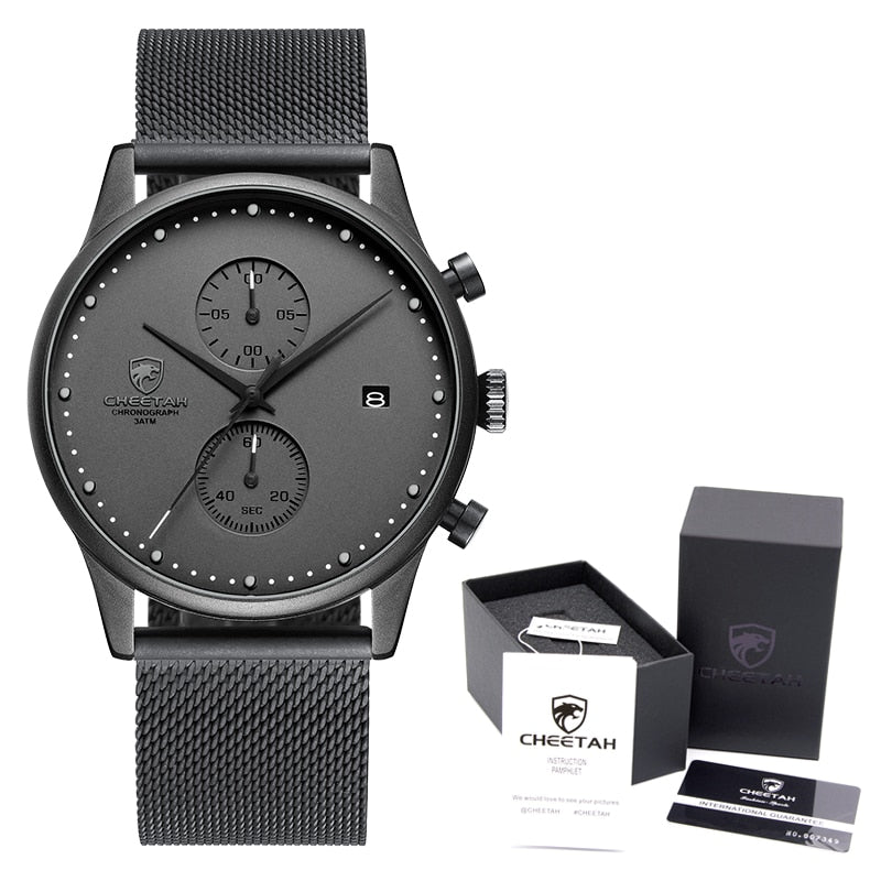 New Men Watches Chronograph Quartz Watch Men Stainless Steel Waterproof Sports Clock Watches Business reloj hombre Black Grey Box, China