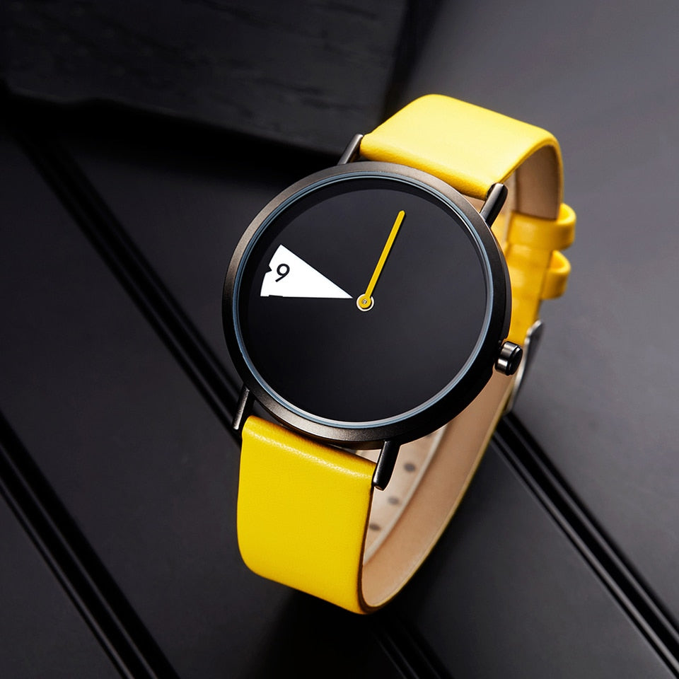 Women Watch Creative Wristwatch Ladies Watch Rotate Yellow Leather Band Wristwatches Clock Montres Femme