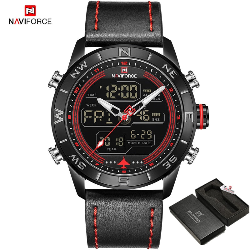 Luxury Brand Men NAVIFORCE 9144 Army Military Watch Digital Leather Sport waterproof Watches Quartz Men Clock Relogio Masculino