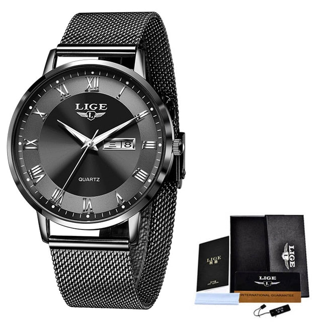 New LIGE Women Ultra Thin Watch Top Brand Luxury Watches Fashion Ladies Clock Stainless Steel Waterproof Calendar Wristwatch