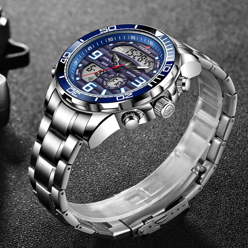 Foxbox Digital Mens Watches Top Luxury Sport Quartz Wristwatch For Men All Steel Military Waterproof Clock+Box