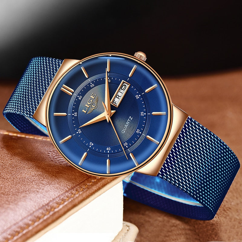 Women Watches Luxury Brand Ultra Thin Calendar Week Quartz Watch Ladies Clocks Mesh Stainless Steel Waterproof