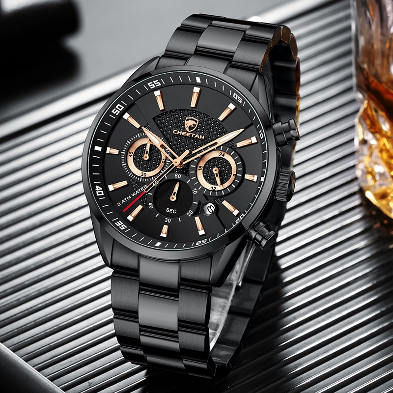 New Watch Top Brand Casual Sport Chronograph Men Watches Stainless Steel Wristwatch Big Dial Waterproof Quartz Clock