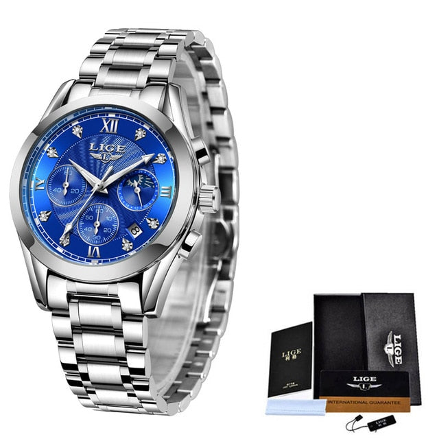 Women Watches Ladies Creative Steel Women Bracelet Watches Female Waterproof Clocks Relogio Feminino Silver blue S, China