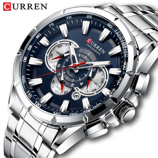 Men Watches Top Brand Luxury Chronograph Quartz Men Watch Waterproof Sport Wrist Watch Men Stainless Steel Male Clock