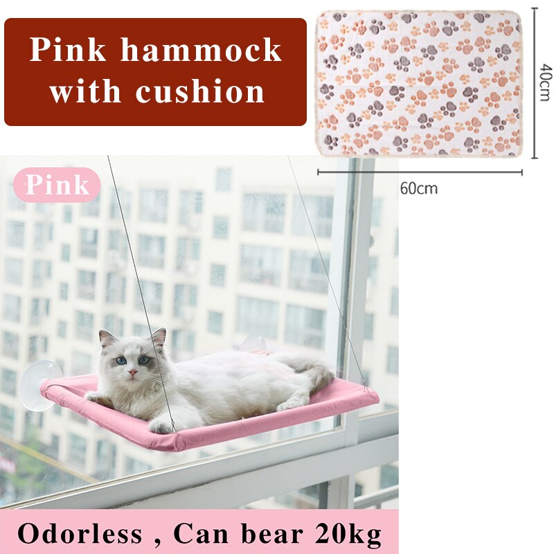 Cat Hammock Cute Hanging Beds Comfortable Sunny Seat Window Mount Pet product Soft Pet Shelf Supplies Detachable Bearing 20kg Pink padded