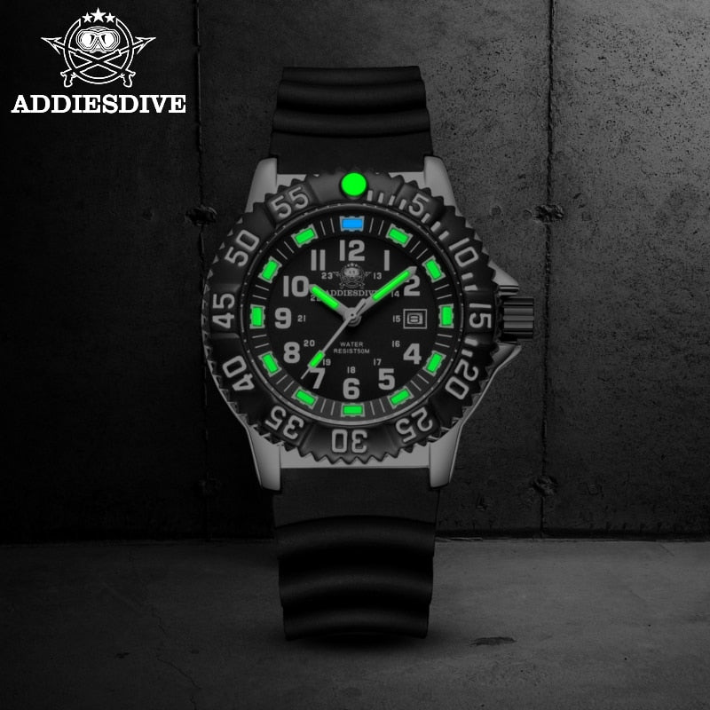 Addies Dive New Men Watch 316L Stainless Steel Strap Black Dial 50m Waterproof Watch Luminous Hand 51mm Alloy Case Sports Watch