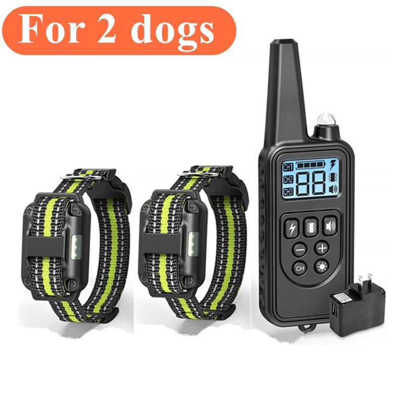 800m Dog Training Collar Remote Electronic Shock Training Collars Rechargeable Waterproof Stop Barking Dog Training Nylon rope For 2 dogs 1, China, EU Plug