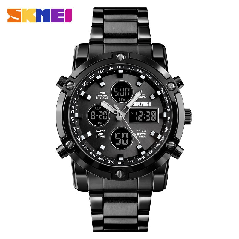 Fashion Men Wristwatch SKMEI Watch Sport Digital Bracelet 3 Time Countdown Mens Clock Stainless Steel Watches  Male Business