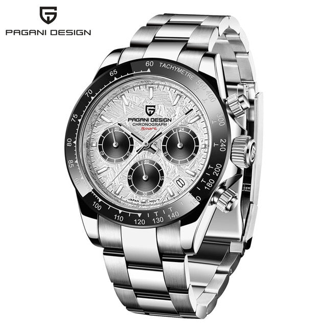 40mm New PAGANI DESIGN Men Quartz Watches Sapphire Luxury Chronograph Stainless Steel Waterproof Men Watch steel sand white, China