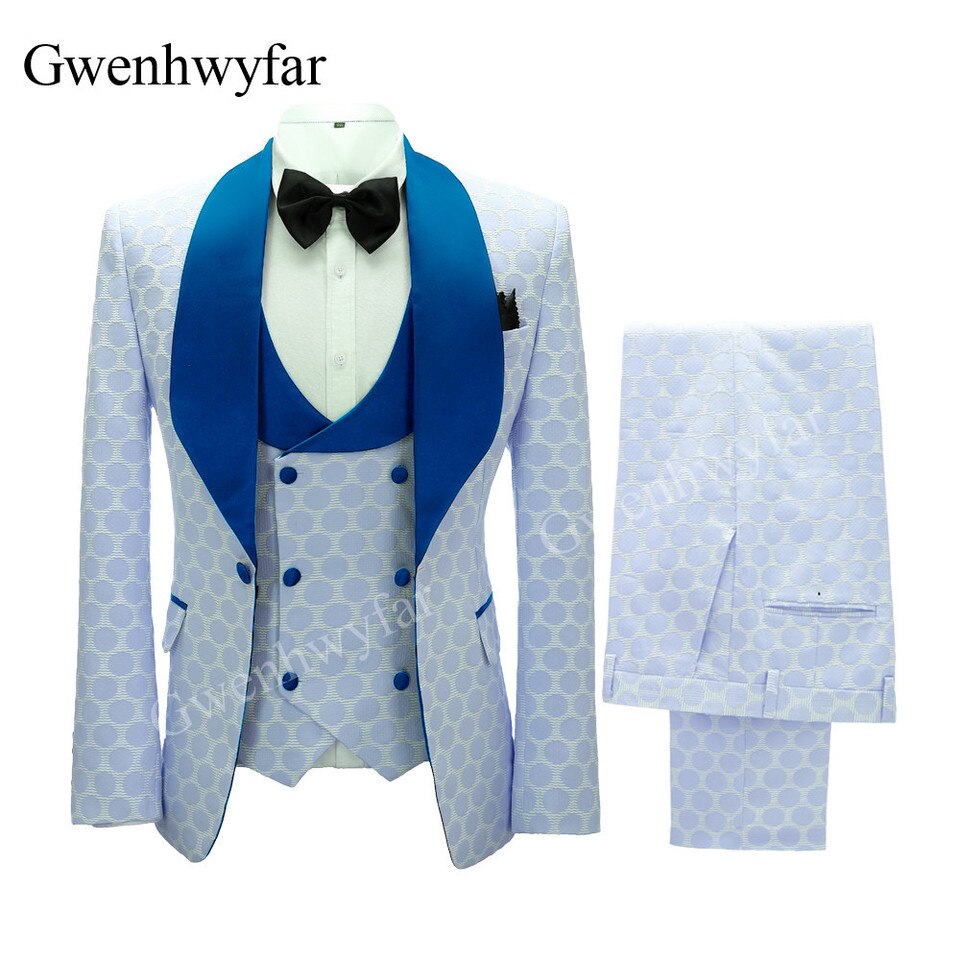 New Polka Dot Dress Suit for Men Custom Made Shawl Lapel Blazer Vest with Pants Fashion Wedding Tuxedos Groomsmen Wear image color 12, S