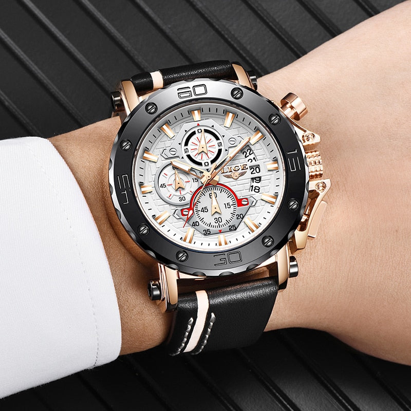 Men Watches Fashion Sport Leather Watch Mens Luxury Date Waterproof Quartz Chronograph