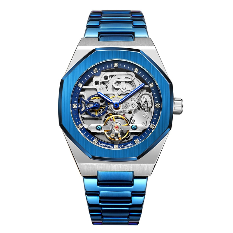 Forsining Fashion Mens Watches Automatic Mechanical Stainless Steel Fashion Business Skeleton Wrist watch Relogio Masculino