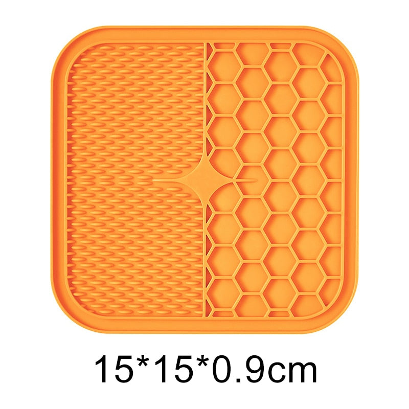 Lick Pad for Dog Cat Slower Feeder Licky Mat for Puppy Kitten Silicone Dispenser Pet Feeding Licking Mat Bathing Distraction Pad Orange 15x15x0.9cm