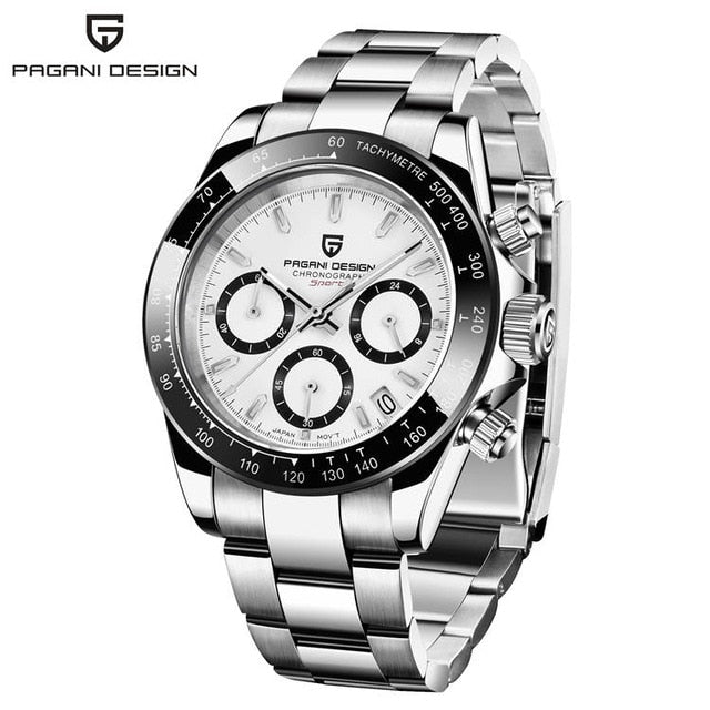 40mm New PAGANI DESIGN Men Quartz Watches Sapphire Luxury Chronograph Stainless Steel Waterproof Men Watch steel white, China