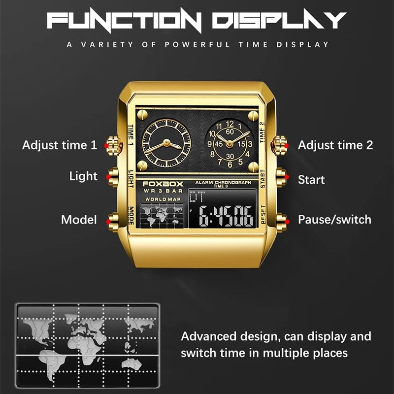 New Creative Square Watch Men Top Brand Luxury Digital Watch Fashion Dual Display Watches For Men Relogio Masculino