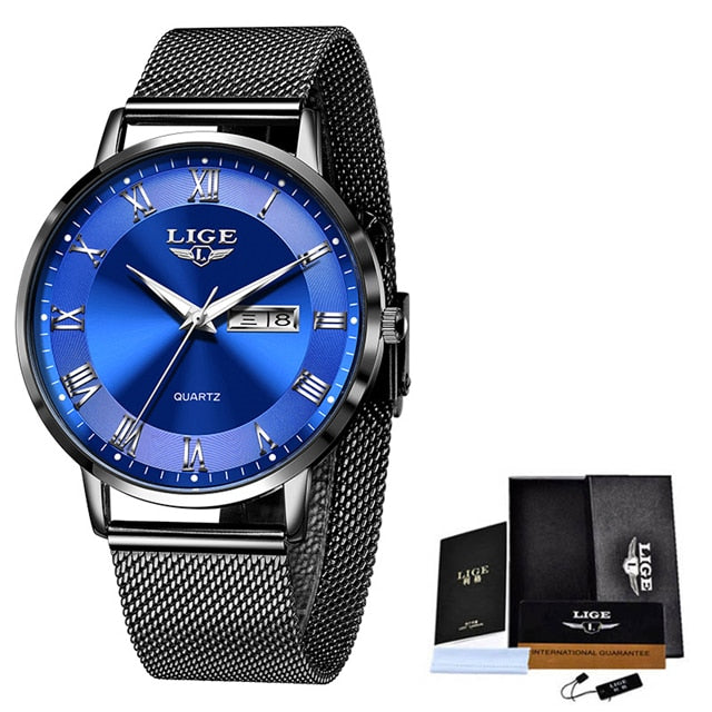 New LIGE Women Ultra Thin Watch Top Brand Luxury Watches Fashion Ladies Clock Stainless Steel Waterproof Calendar Wristwatch