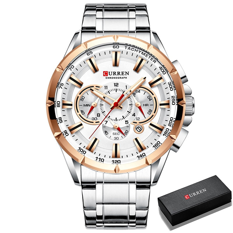 Men Watches Top Brand Luxury Chronograph Quartz Men Watch Waterproof Sport Wrist Watch Men Stainless Steel Male Clock