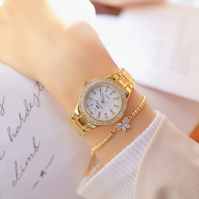 Ladies Wrist Watches Dress Gold Watch Women Crystal Diamond Watches Stainless Steel Silver Clock Women Montre Femme