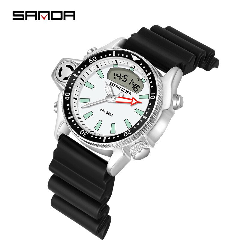 Sport Men Quartz Digital Watch Creative Diving Watches Men Waterproof Alarm Watch Dual Display Clock Relogio Masculino Black white, China