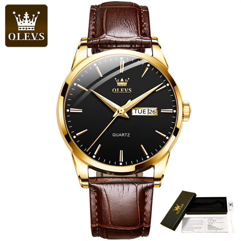 New Elite Mens Quartz Watches Business Dress Waterproof Wristwatch Men Luxury Breathable Leather Sports watch men Gifts Gold black