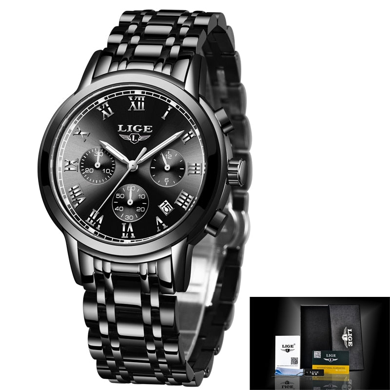 Ladies Watches Top Brand Luxury Fashion Stainless Steel Watch Women Chronograph Quartz Clock Waterproof Wristwatch black white, SPAIN