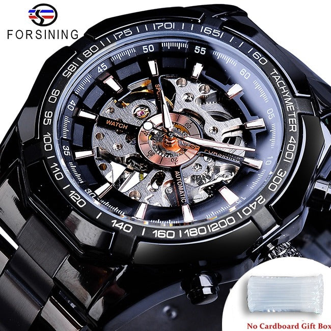 New Men Forsining Stainless Steel Watch Waterproof Mens Skeleton Watches Top Brand Luxury Transparent Mechanical Sport Male Wrist Watches