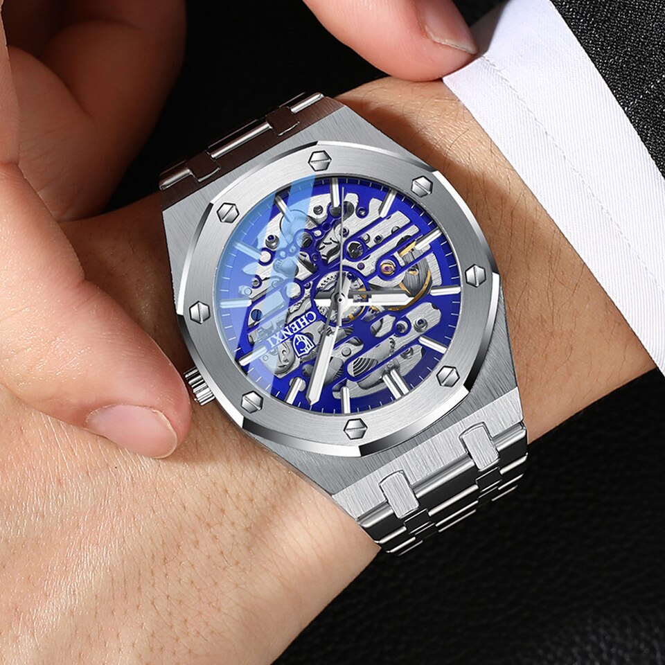 New Men Chenxi Automatic Watches Top Brand Mechanical Tourbillon Wrist Watch Waterproof Business Stainless Steel Sport Men Watches