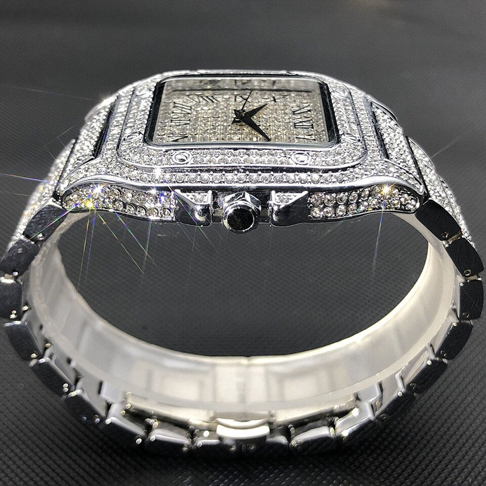 Ice Out Square Watch For Men Top Brand Luxury Full Diamond Men Watches Ultra Thin Waterproof Hip Hop Clock Dropshipping