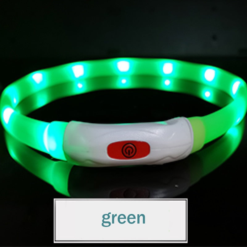 Silicone Led Dog Collar Usb Rechargeable Luminous Dog Collar Anti-Lost/Car Accident Safety Pet Light Collar for Dog Accessories green, S