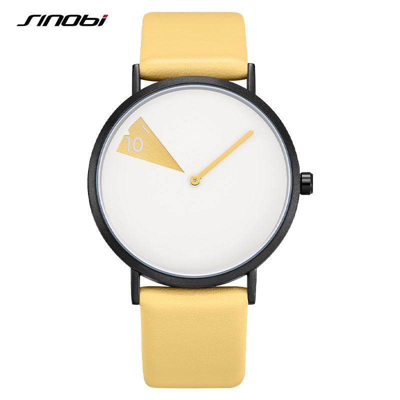 Women Watch Creative Wristwatch Ladies Watch Rotate Yellow Leather Band Wristwatches Clock Montres Femme 08, China