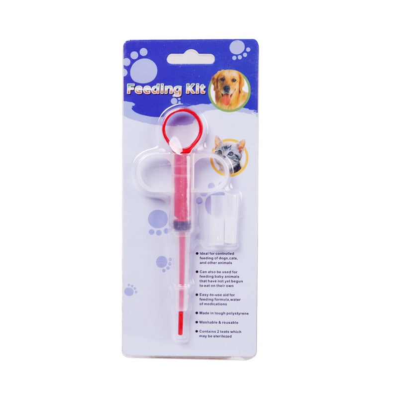 Pet Medicine Syringe Tablet Pill Gun Piller Push Dispenser Medicine Water Milk Syringe Dog Cat Puppy Feeder Kit Red