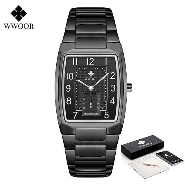 New Square Watch Men with Automatic Week Date Luxury Stainless Steel Gold Mens Quartz Wrist Watches Relogio Masculino 37-2 black