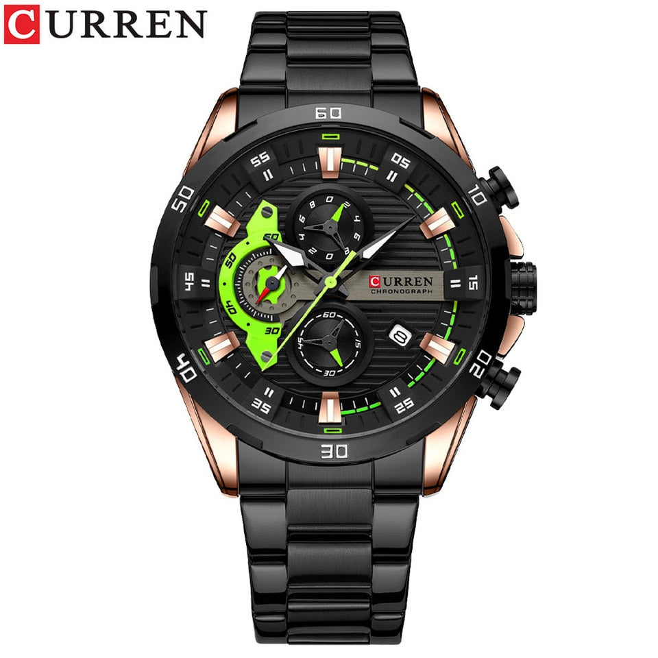 Chronograph Men Watches for Sport Casual Stainless Steel Luminous Wristwatches for Male Creative Design Quartz Clock