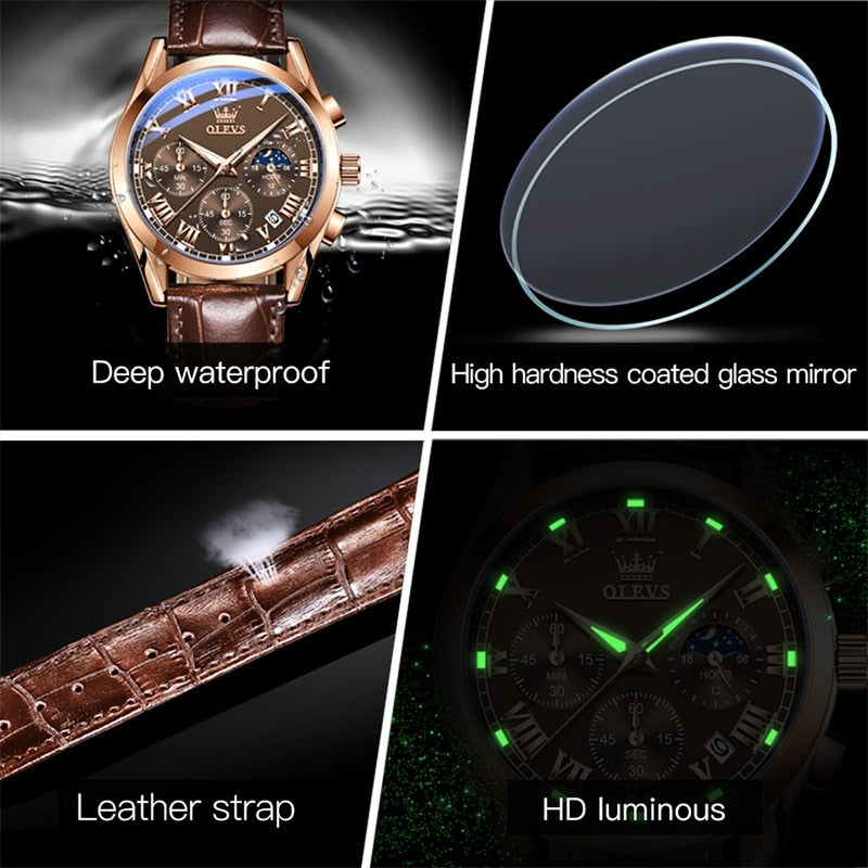 New Elite Mens Quartz Watches Business Dress Waterproof Wristwatch Men Luxury Breathable Leather Sports watch men Gifts