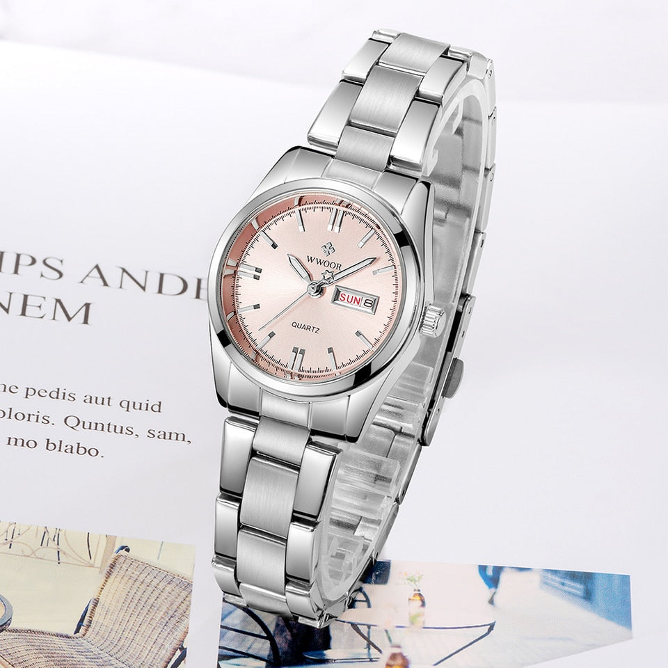 Ladies Watches Waterproof Quartz Silver Clock Women Automatic Date Dress Wrist Watch Reloj Mujer