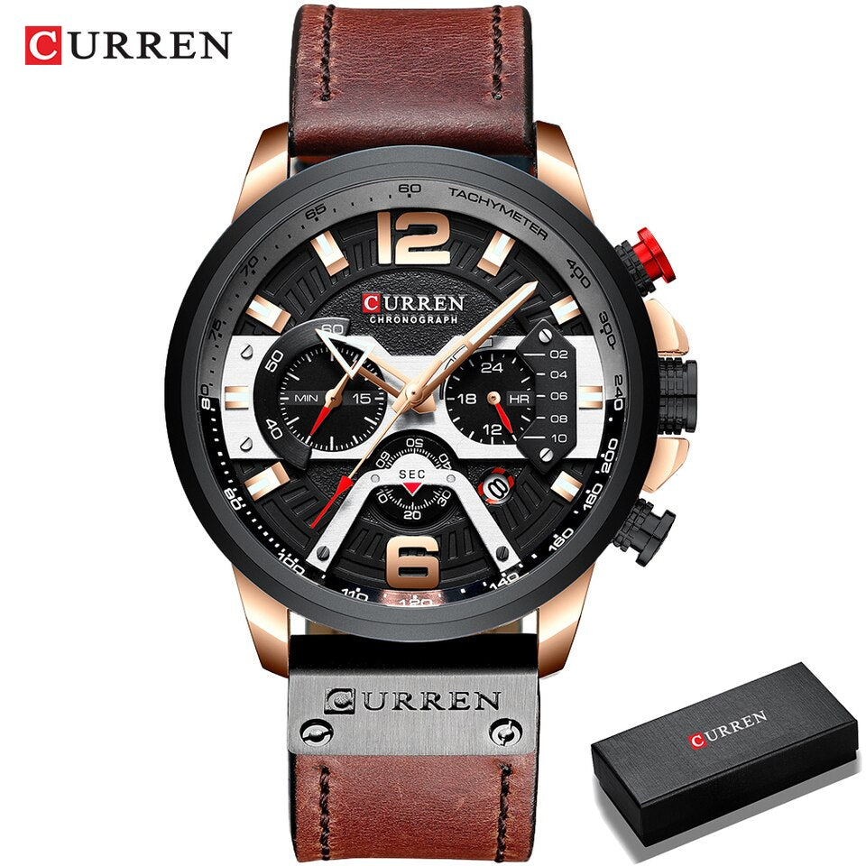 Men Watches Top Brand Luxury Blue Leather Chronograph Sport Watch For Men Fashion Date Waterproof Clock Reloj Hombre