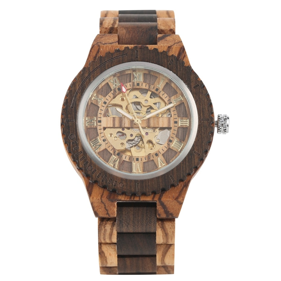 New Men Luxury Round Automatic Watches Quality Top Brand Watch for Men Fashion Wood Clock Adjustable Wooden Bracelet Mechanical Wrist watch