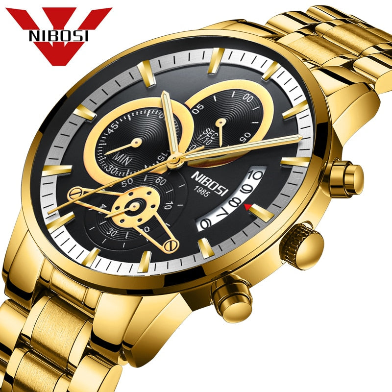 Quartz Watch Men Gold Black Mens Watches Top Brand Luxury Chronograph Sports Watches Luminous Waterproof