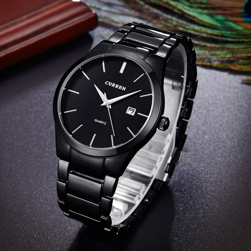 Luxury Classic Fashion Business Men Watches Display Date Quartz Watch Wristwatch Stainless Steel Male Clock Reloj Hombre