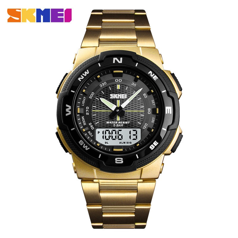 Men Watch Fashion Sport Watches Stainless Steel Strap Mens Watches Stopwatch Chronograph Waterproof Wristwatch Men gold