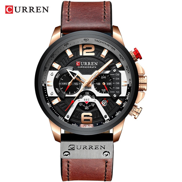 Men Watches Top Brand Luxury Blue Leather Chronograph Sport Watch For Men Fashion Date Waterproof Clock Reloj Hombre