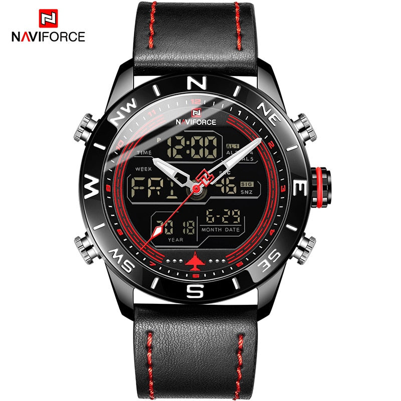 Luxury Brand Men NAVIFORCE 9144 Army Military Watch Digital Leather Sport waterproof Watches Quartz Men Clock Relogio Masculino